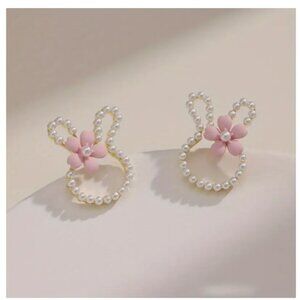 New Pearl & Flower Rabbit Bunny Stud Earrings